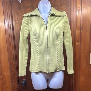 Ann Taylor Loft Sage Green Cardigan Sweater with Ribbed Knit and Zipper